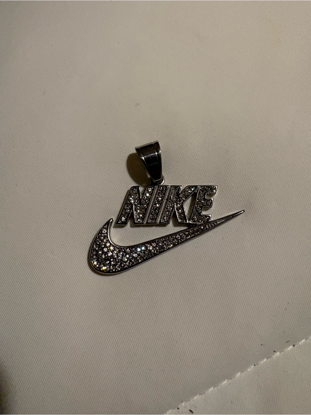 Nike Silver diamond Swoosh and Logo Pendant
